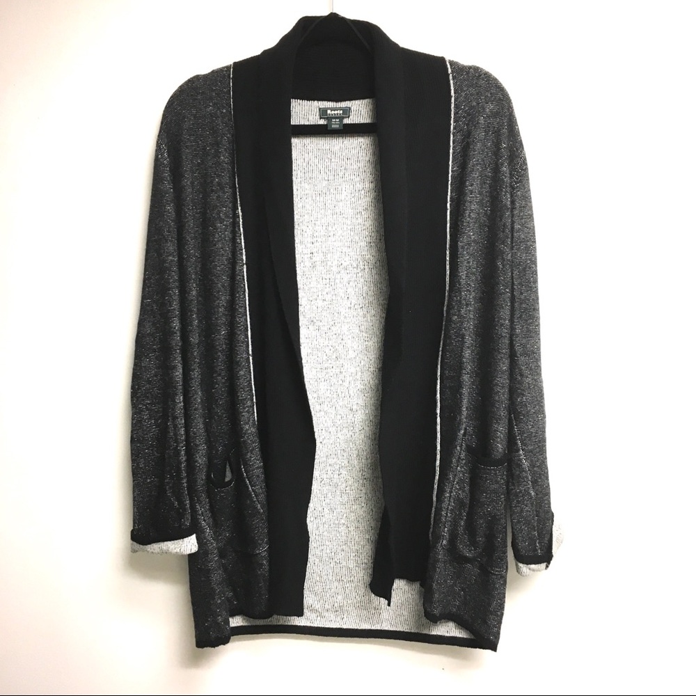 ROOTS Knit Open Front Cardigan Salt & Pepper M